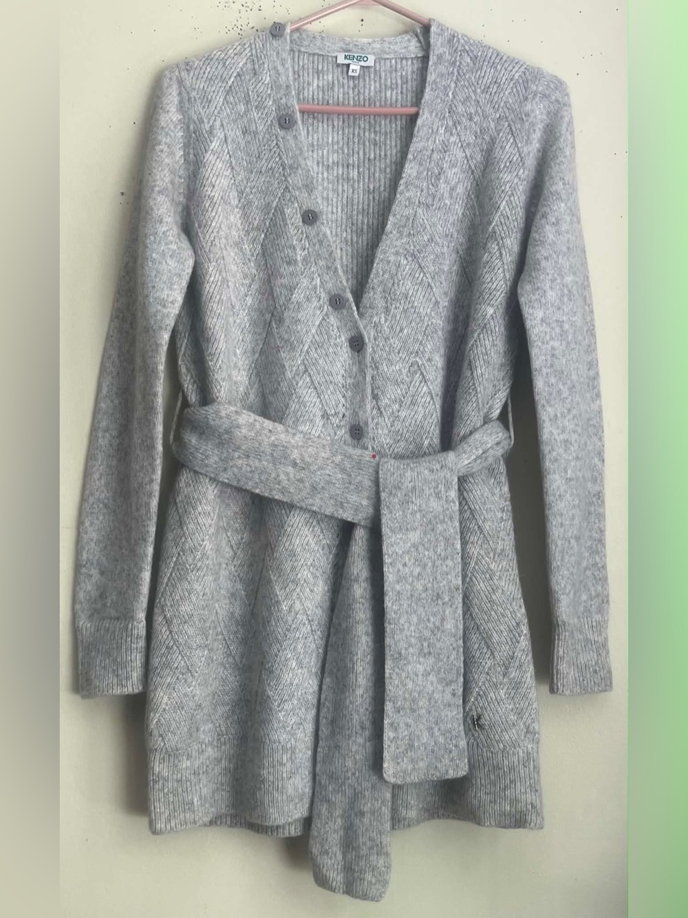 Kenzo Heather Gray Long Knit Belted Cardigan